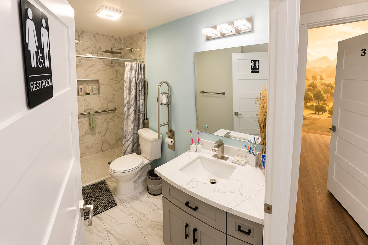 Walk-in shower and accessible bathroom at Rahwa Elderly Care