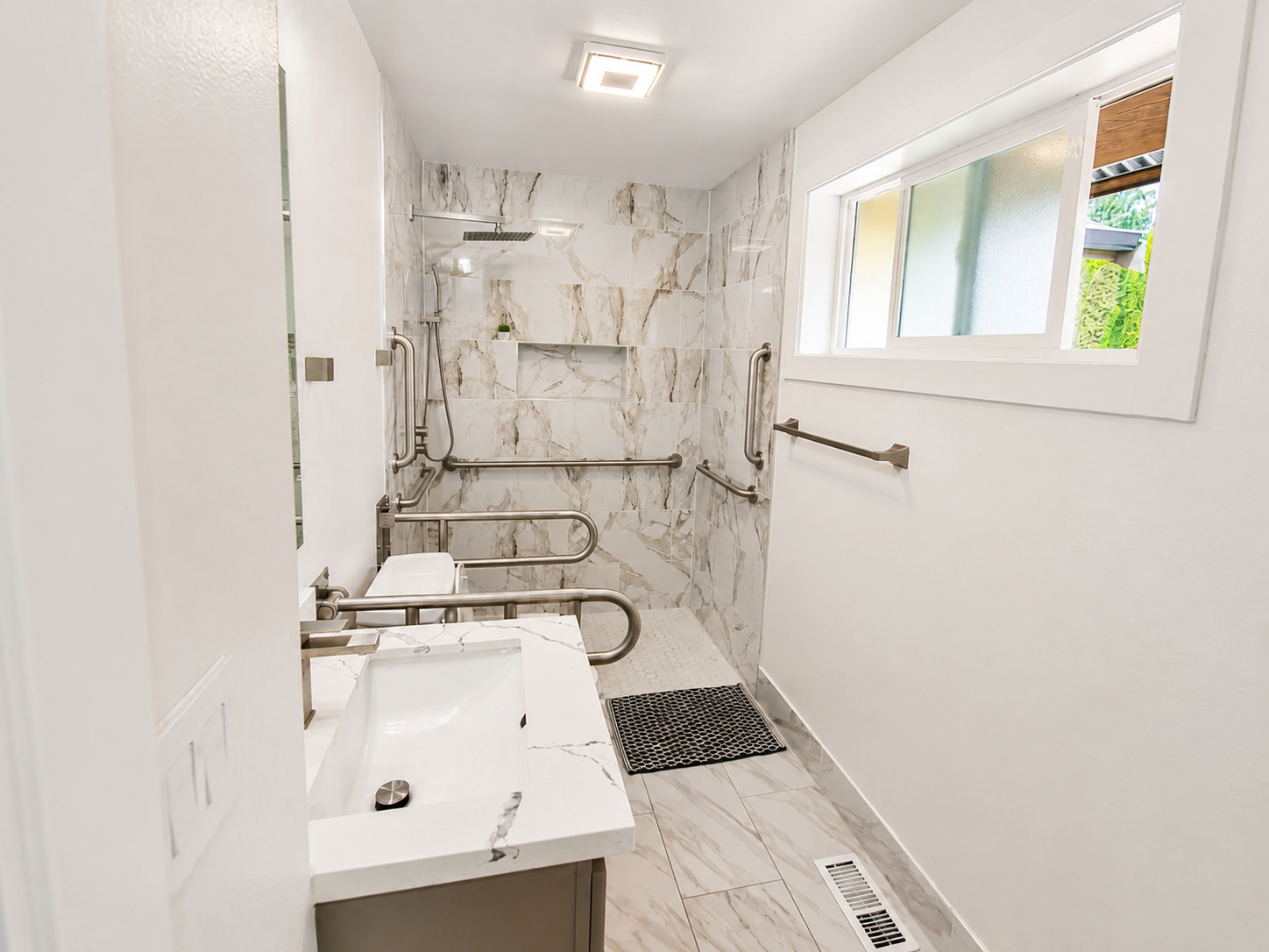 Wide view of accessible restroom at Rahwa Elderly Care